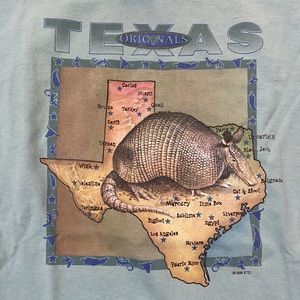 Vintage Austin Shirt Company 1998 Armadillo Funny Texas Towns Graphic T-…